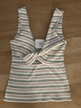 CHASER Cute Pastel Striped Twist Front Tank Top With Key Hole Size XS NWT